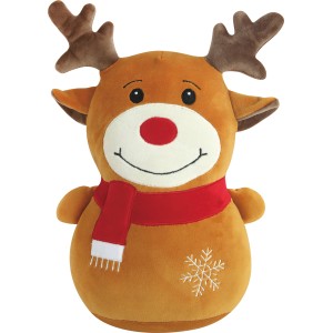 Deko-Figur Rentier aus Stoff, 20x12x37cm, mit rotem Schal und Schneeflocke, Weihnachtsdekoration.