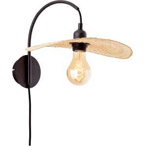 Wandleuchte Jefter in Schwarz/Natur mit E27 Fassung. Dekorative Wandlampe für Innenräume.