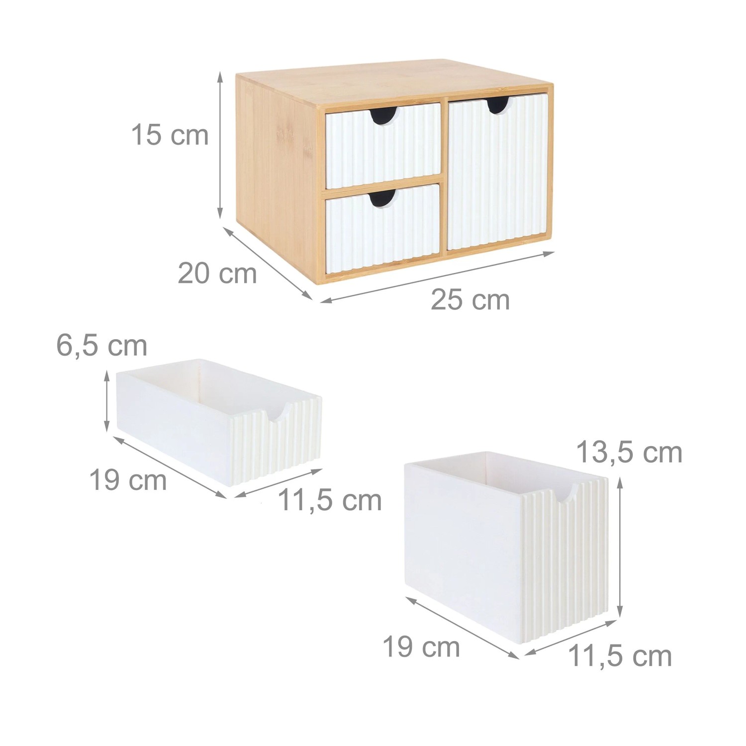 Relaxdays Schubladenbox Bambus Weiß Geriffelt 15 cm x 25 cm x 20 cm 2 kg_4