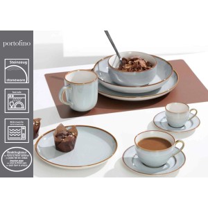 Ritzenhoff & Breker Portofino Tafel-Set, 8-teilig, Geschirr aus Steinzeug in Hellblau mit braunem Rand.