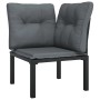 Schwarzer vidaXL Garten Eckstuhl mit grauen Polstern aus Rattan für Lounge Sets.