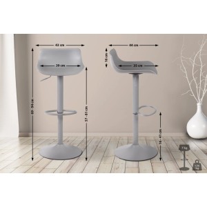 Grauer CLP Barhocker Aveiro aus Kunststoff, drehbar & höhenverstellbar. Moderner Hocker mit Fußstütze für Küche & Bar.