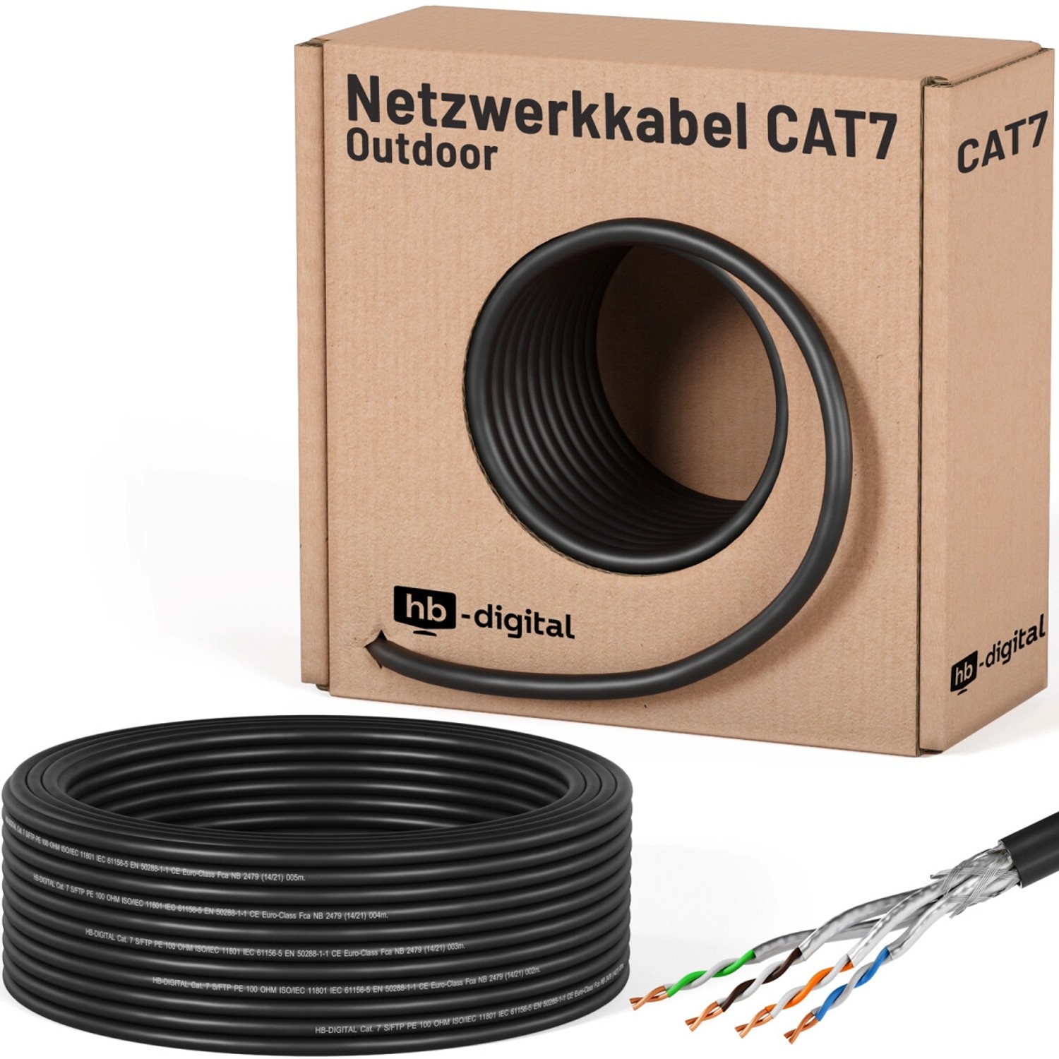 hb-digital CAT 7 Kabel für Außenbereich LAN Datenkabel max. 1000 MHz S/FTP PE AWG23 25m schwarz