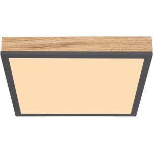 Quadratische LED Deckenleuchte Doro, 30 cm, Holzoptik und grauer Rahmen für Wohnräume.