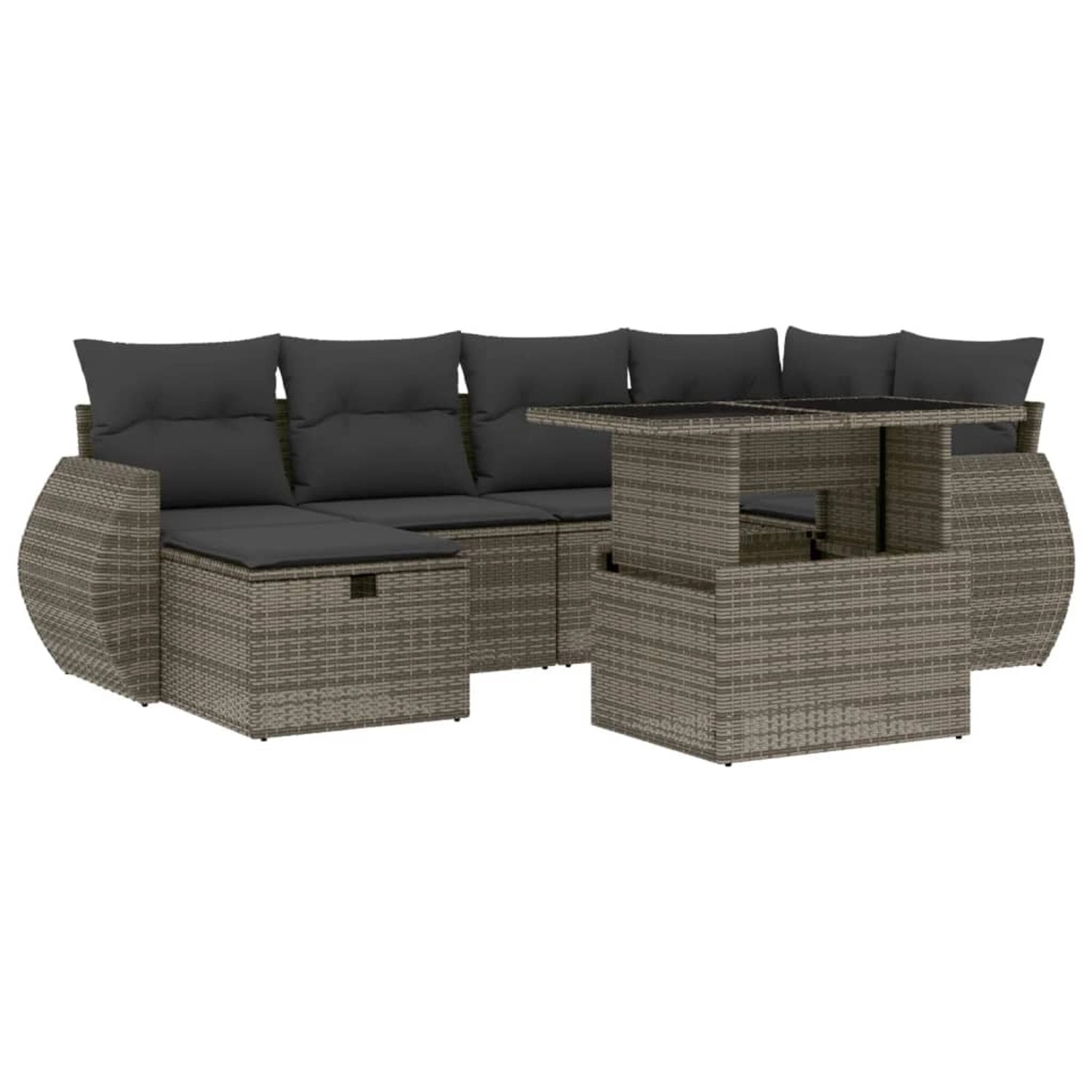 vidaXL 7-Tlg Garten-Sofagarnitur mit Kissen Grau Poly Rattan 3275140 günstig online kaufen