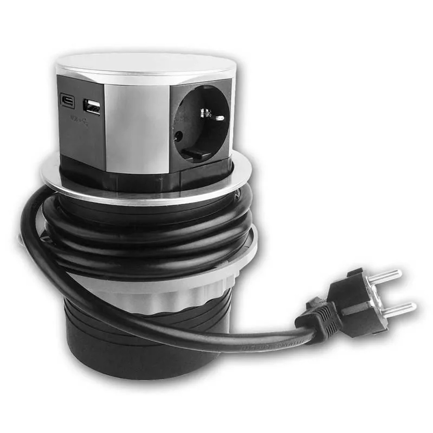 ChiliTec Tisch-Einbausteckdose Versenkbar Edelstahl USB-A&C