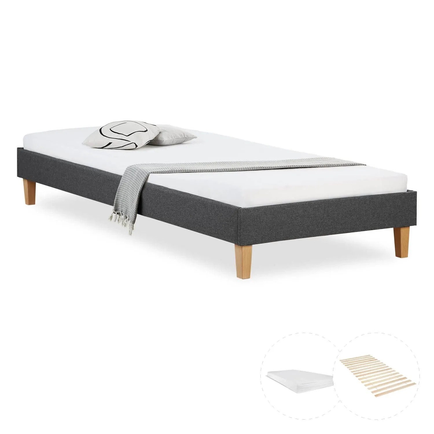 Homestyle4u Polsterbett mit Matratze 90x200 Grau