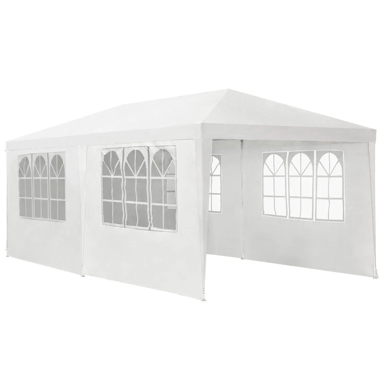 Weißes Juskys Partyzelt 3x6m mit Seitenwänden und Fenstern. Ideal als Gartenzelt & Sonnenschutz.