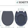 Schütte WC-Sitz Anthrazit Duroplast mit Maßen für Montage und Übersicht.