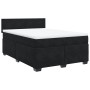 Schwarzes vidaXL Boxspringbett 140x190 cm mit Matratze und weißem Topper aus Samt.