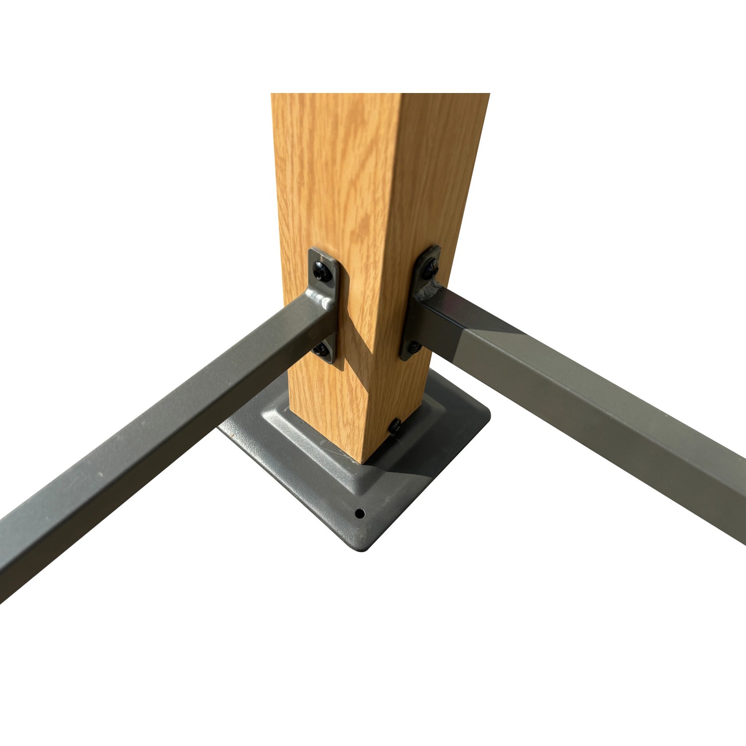 Detailaufnahme: Standfuß und Stützstreben des Leco Luxus-Grillpavillons in Holzoptik.