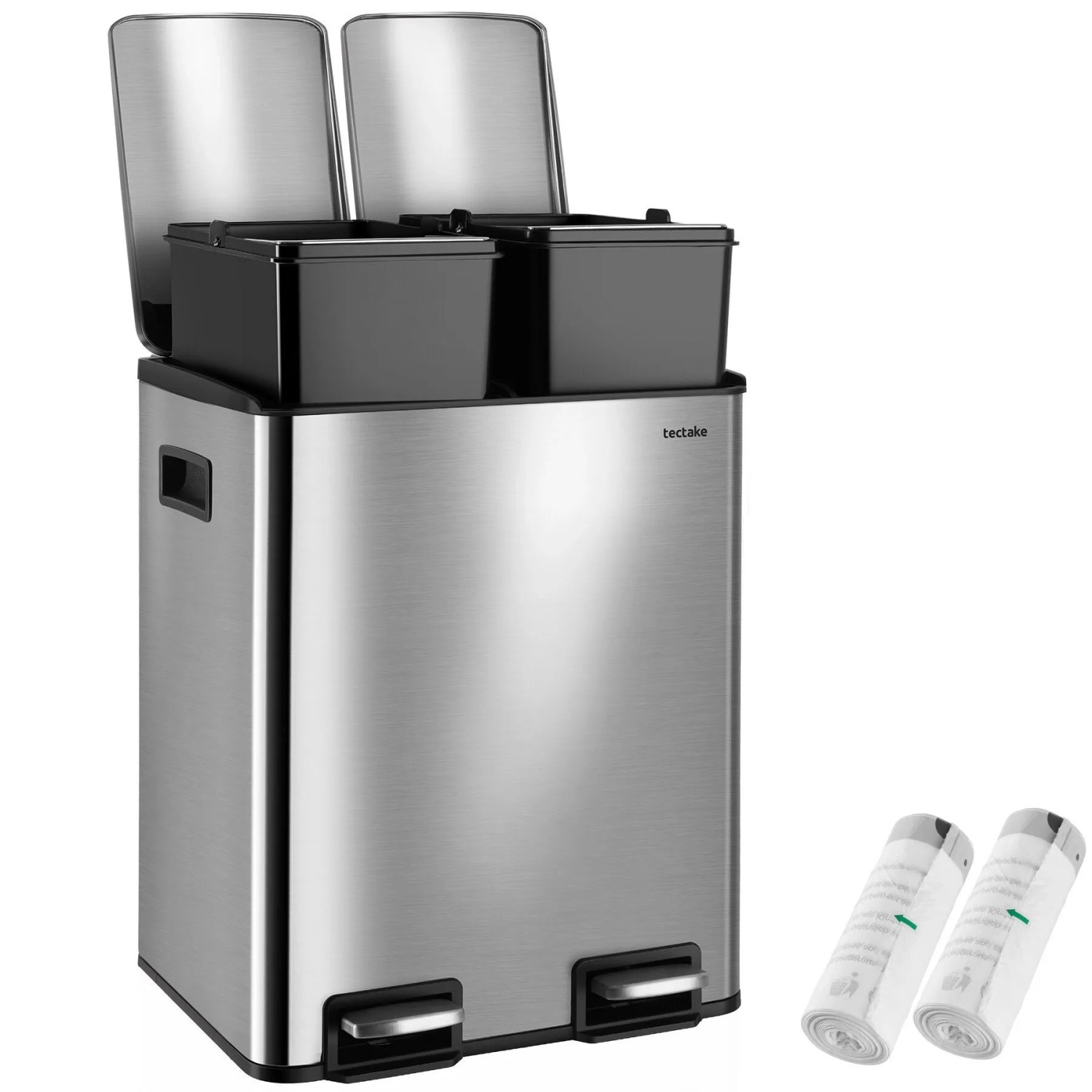 Tectake Mülleimer Pull 2 Kammer System  Je 15 L Mit Fußpedalen 2 x 15 L 34 5 x 40 5 x 50 cm Silber