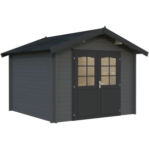 Palmako Gartenhaus Lotta, 276x276 cm, grau-anthrazit, mit Doppeltür und Fenstern.