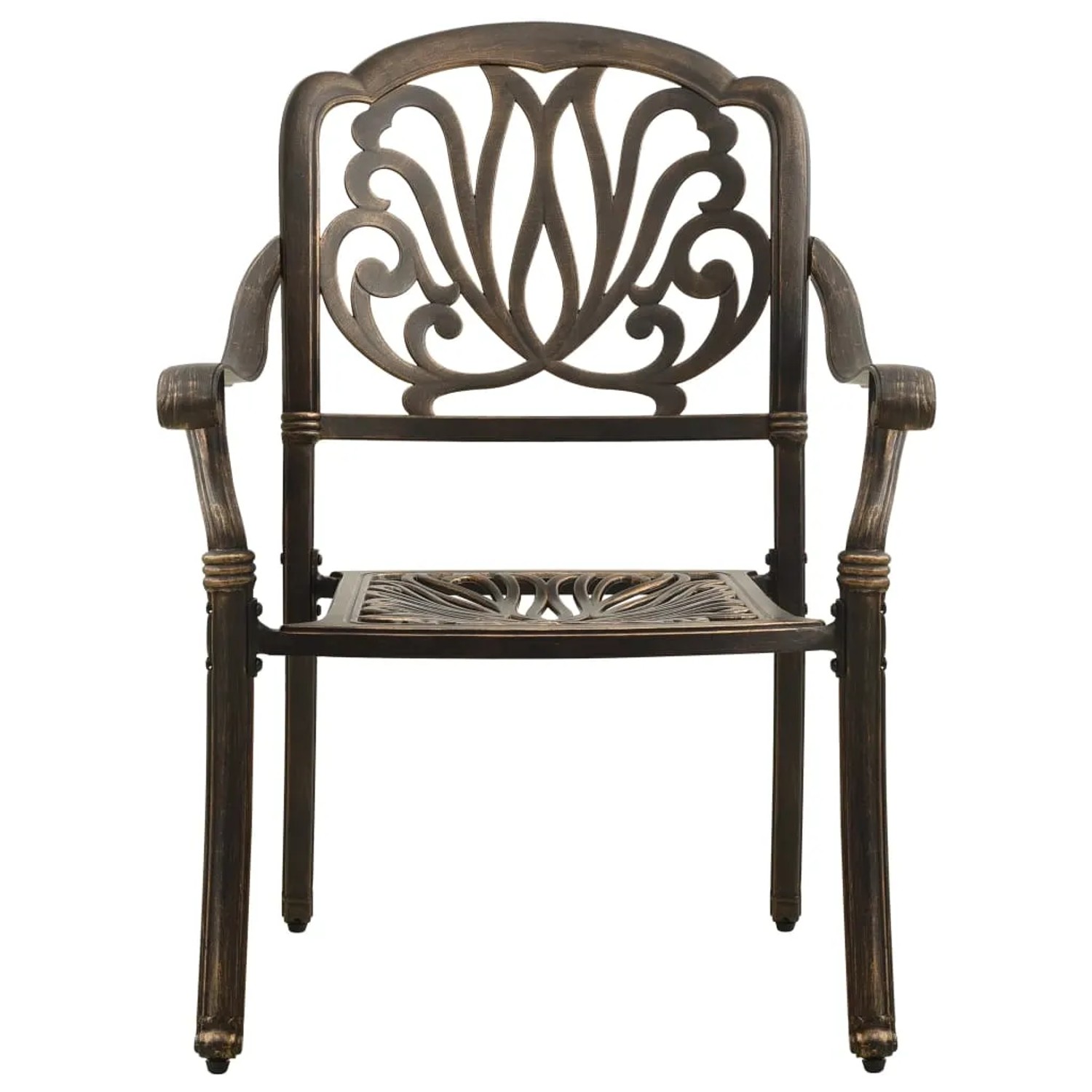 Bronzefarbener Gartenstuhl aus Aluminiumguss, Teil des vidaXL Bistro-Sets.