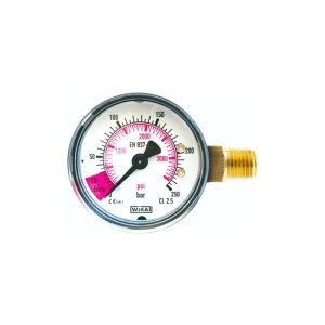 Ich-Zapfe Inhaltsmanometer, silbernes Metallgehäuse, zeigt Füllstand und Kohlensäure-Ende an.