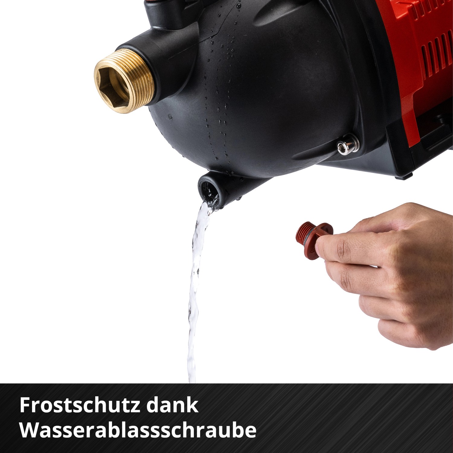 Einhell Aquinna Akku-Gartenpumpe: Wasserablassschraube für Frostschutz im Detail.