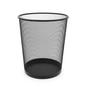 Schwarzer Draht-Papierkorb für Büro. Robustes Metallgeflecht, 34cm hoch, klassisches Design.