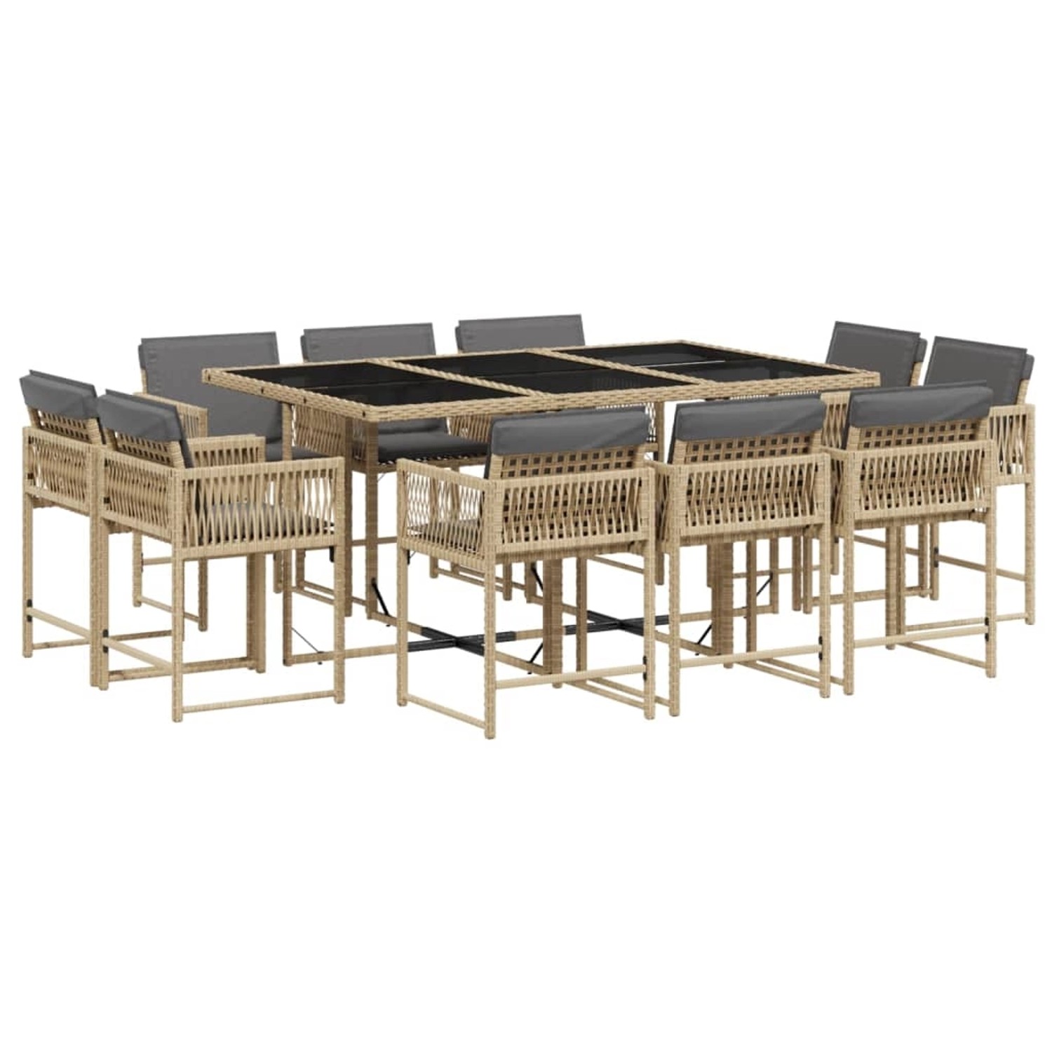 vidaXL 11-Tlg Garten-Essgruppe mit Kissen Beigemischung Poly Rattan 3211572 günstig online kaufen