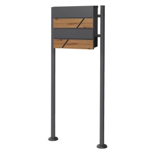 ML-Design Standbriefkasten in Anthrazit mit Holzoptik und Zeitungsfach, inklusive 120 cm Pfosten.