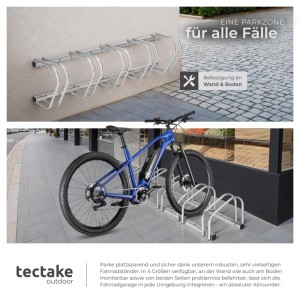 Tectake Fahrradständer aus Stahl, silberfarben, für bis zu 5 Fahrräder, zur Wand- oder Bodenmontage.