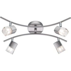 OBI 4-er Spot Varo in Nickel-Matt mit vier gefrosteten Glasschirmen und warmweißem Licht.