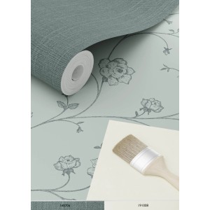 ESTAhome Vliestapete Toile De Jouy Rosen graugrün, 53cm x 1005cm. Dekorative Tapete mit Rosenmuster.