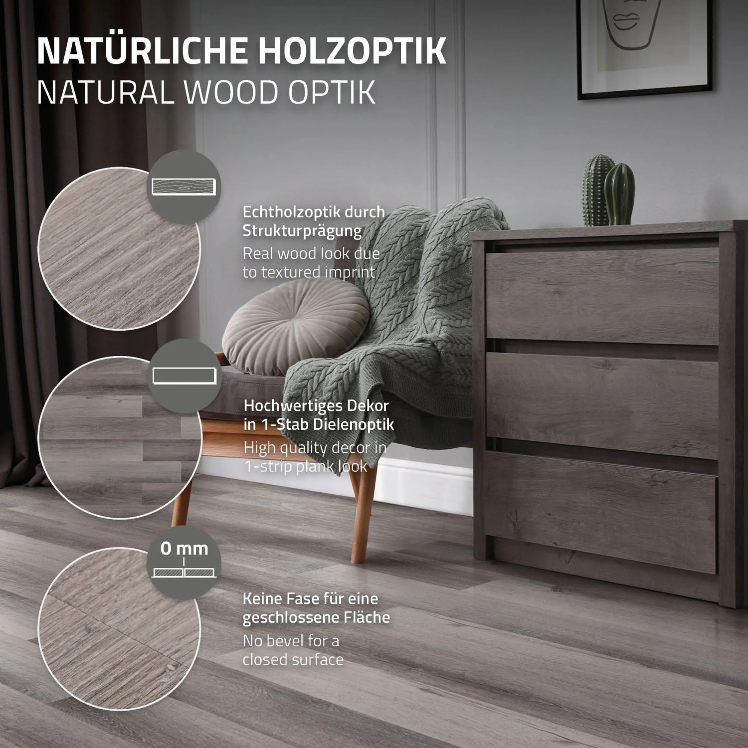 ML-Design Vinylboden Kiefer Grau, selbstklebend, 16 Dielen. PVC Bodenbelag in Holzoptik.