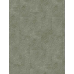 Graugrünes Klebevinyl in XL-Fliesenformat mit Beton-Optik. Robuster Vinylboden für moderne Raumgestaltung.