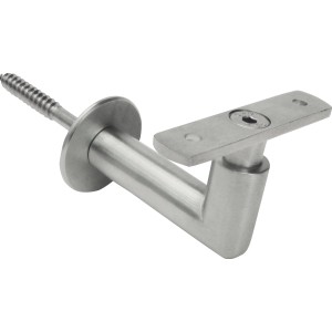 Handlaufkonsole in L-Form, matt Chrom, zur Montage von Holzhandläufen im Innenbereich.