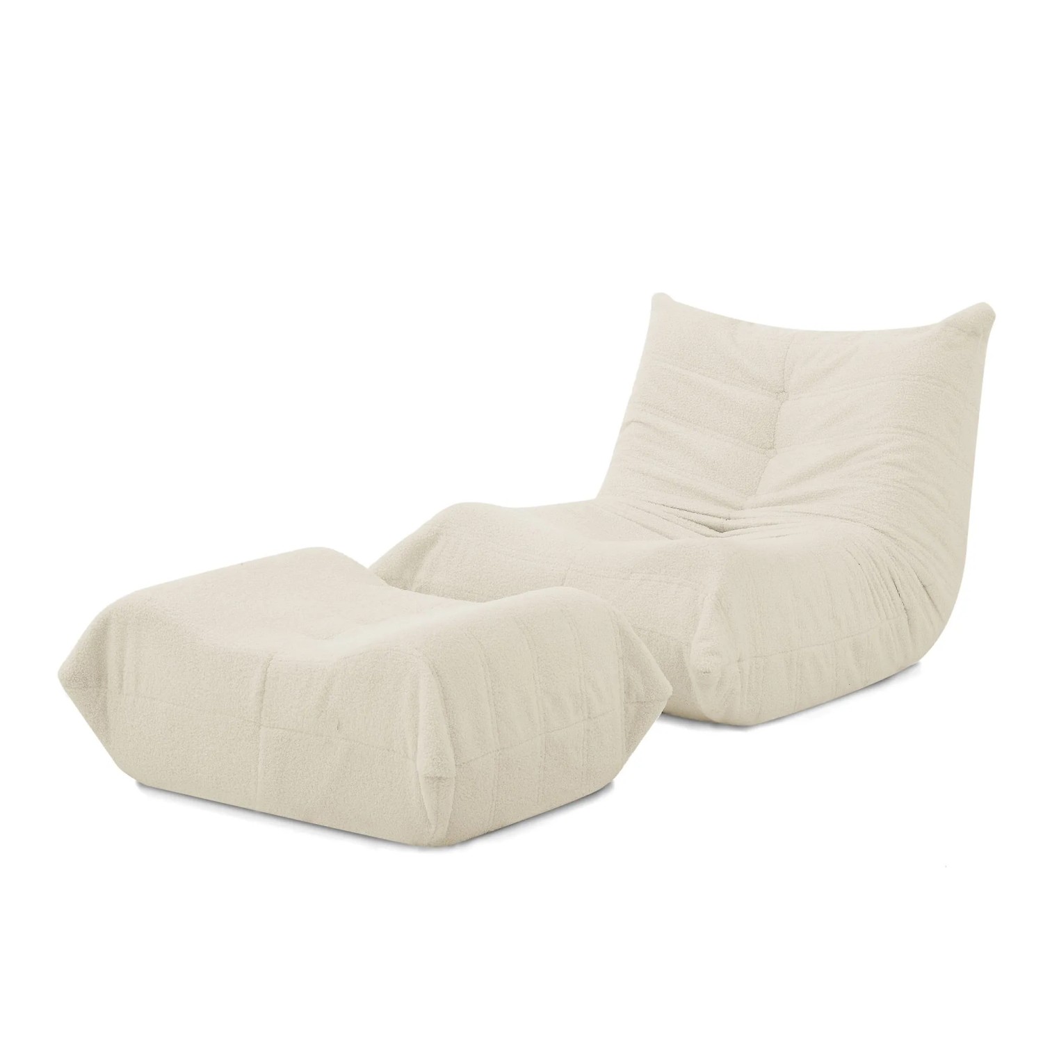PXloue Stoffsofa Sitzsack Sofa mit Rückenlehne und Fußhocker Relaxsessel Teddyfell Bodensessel für Wohnzimmer Beige