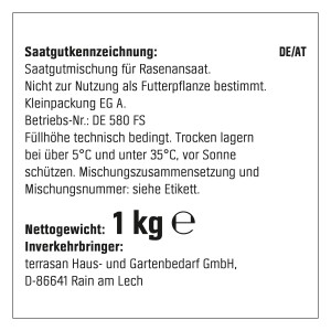Verpackung Living Nature Trockenrasen 1 kg: Rasensamen für trockene Böden.