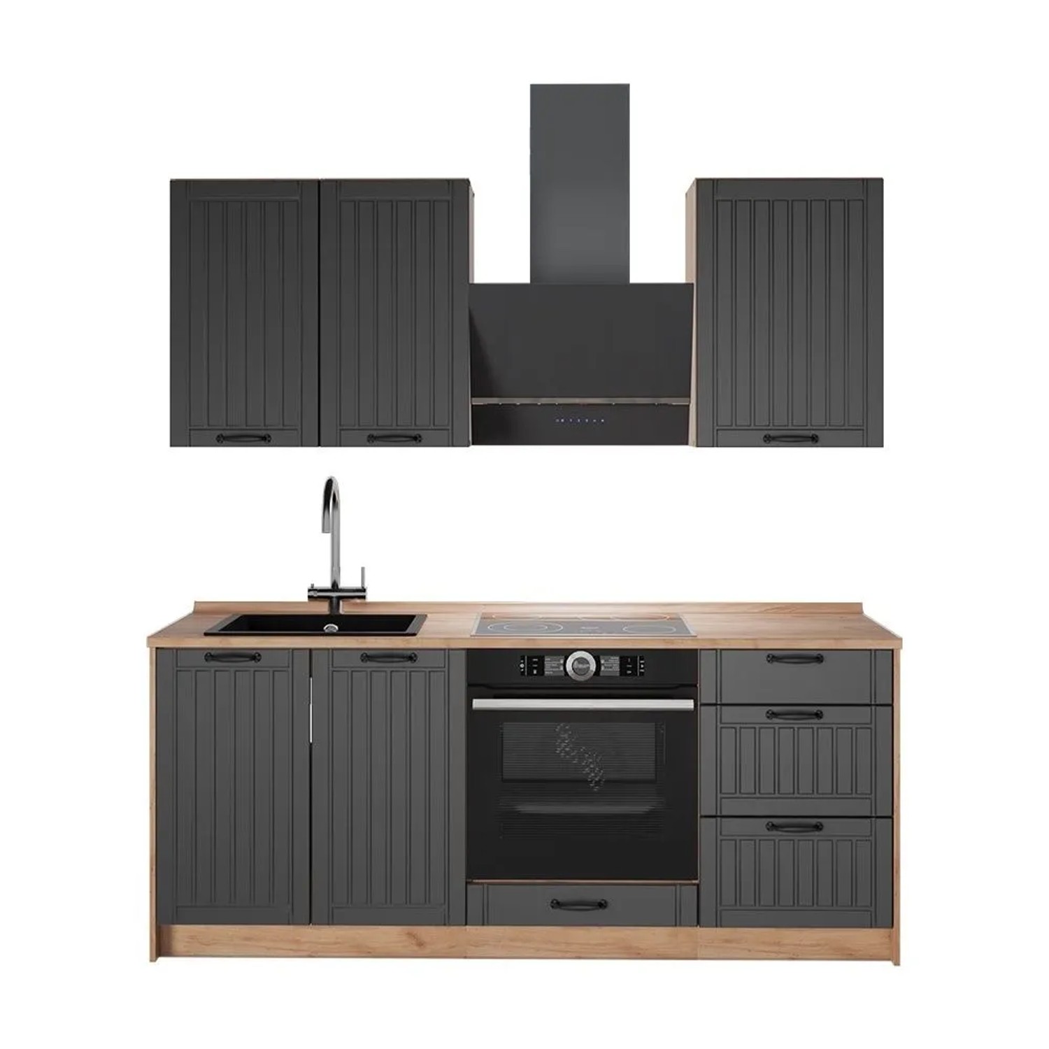 Vicco Singleküche Fame-Line Dunkelgrau/Goldkraft Eiche 190 x 82 AP Eiche Art Nr 64880