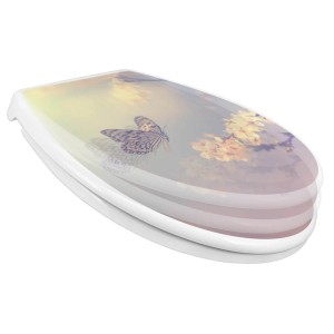 Banjado Familien WC-Sitz mit Absenkautomatik, Motiv Tag im Mai mit Schmetterling und Blüten.