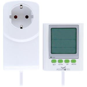 Schwaiger Energiekostenmessgerät mit Display zur Messung von Stromverbrauch und CO2 Ausstoß.