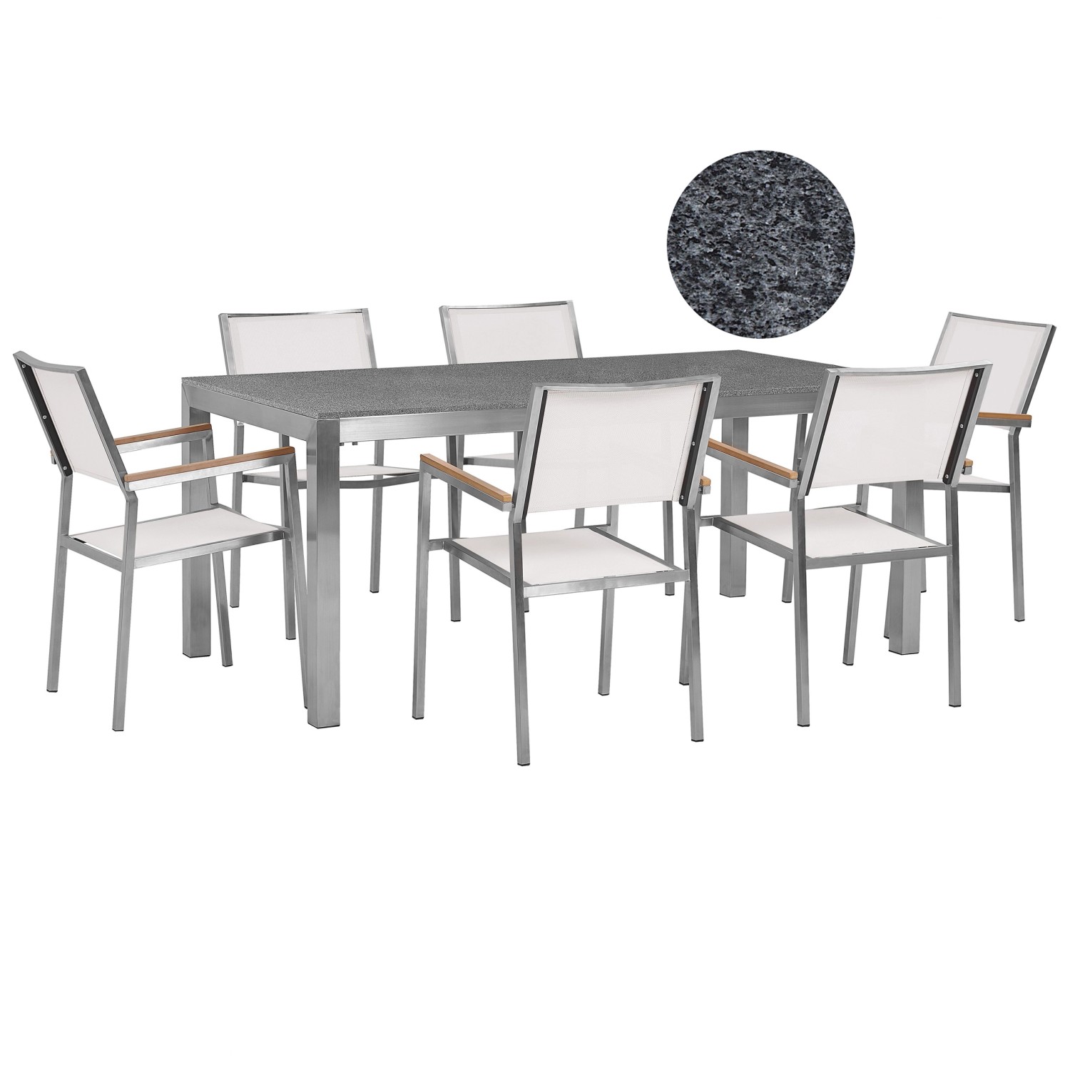 Beliani Gartentisch Set GROSSETO Grau Weiss Silber 90x180x87 günstig online kaufen