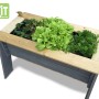 EXIT Aksent Hochbeet L aus Holz mit Salat, Kräutern und Erdbeeren bepflanzt.