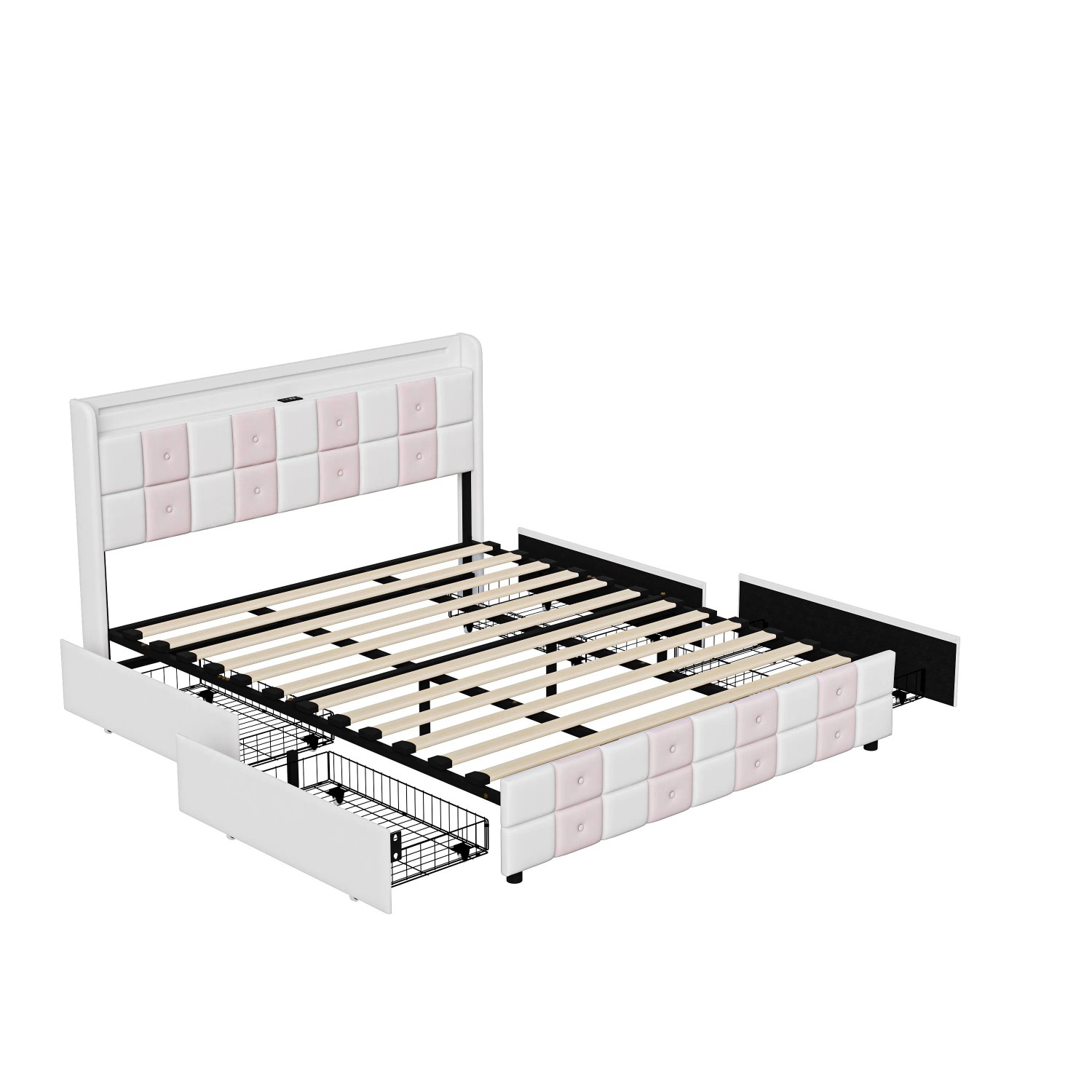 PXloue Polsterbett Stauraumbett140x200cm mit 4 Schubladen-Kopfteil mit USB günstig online kaufen