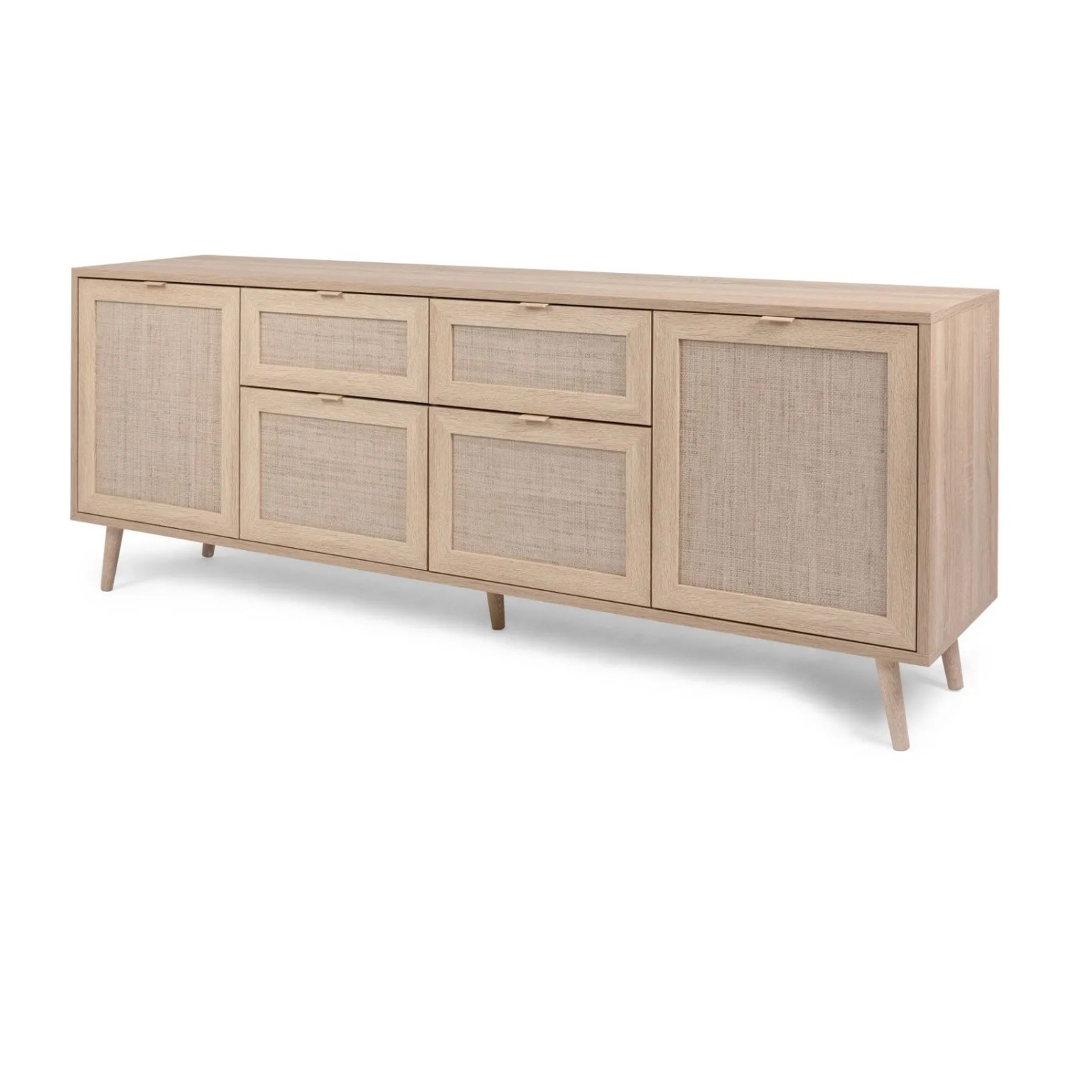 Furn.Design Sideboard Eiche Sonoma mit Bast-Dekor 180 cm Viel Stauraum Scandi Niran