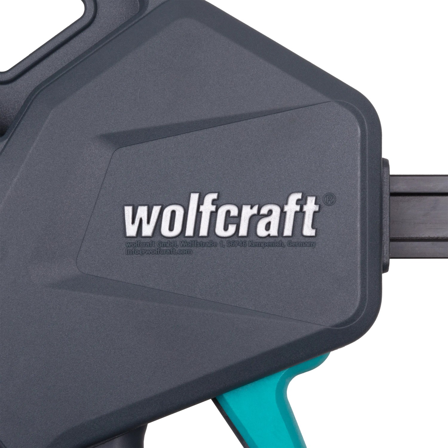 Detailaufnahme der Wolfcraft Einhandzwinge Pro Max 150 mm, ein Spannwerkzeug.