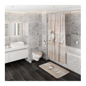 Sanilo Pop Up Waschbeckenstöpsel Home im Badezimmer-Set mit Duschvorhang und Badematte.