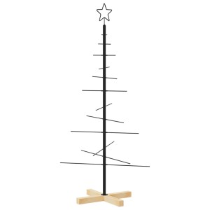 Schwarzer vidaXL Weihnachtsbaum aus Metall mit Holzständer, 120 cm hoch.