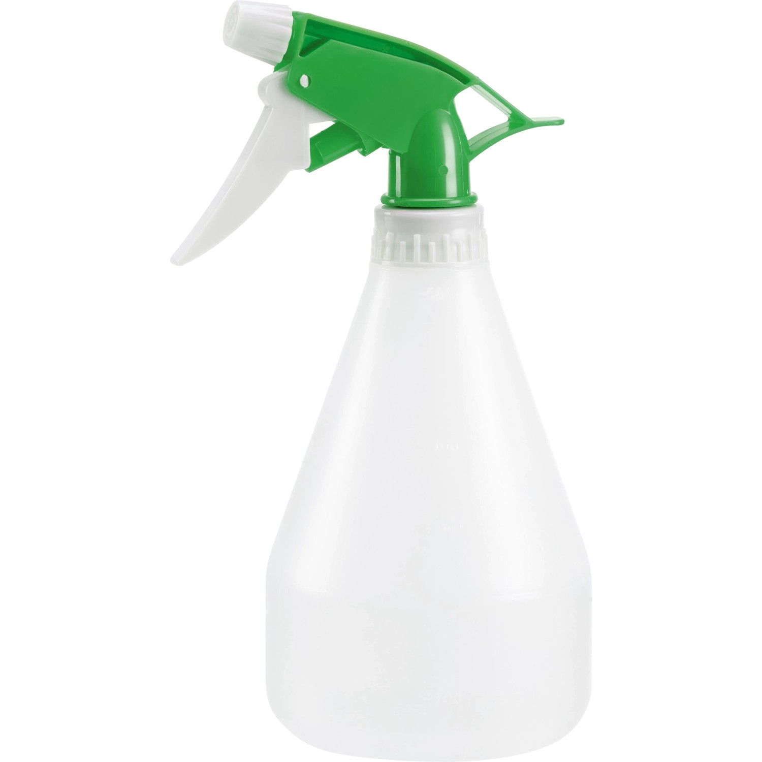 Transparente Sprühflasche 500 ml mit grünem Sprühkopf, ideal für Pflanzenpflege und Reinigung.