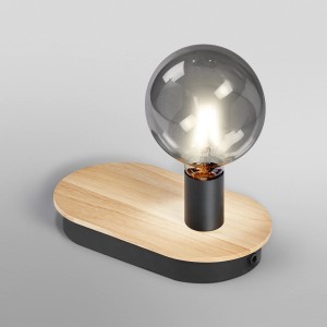 Ledvance Tischleuchte Decor Holz, braun-schwarz. LED-Lampe mit Holzfuß für Wohnzimmer & Schlafzimmer.