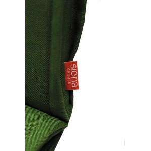 Grüne Siena Garden Gartenstuhlauflage Stella mit rotem Logo-Etikett.