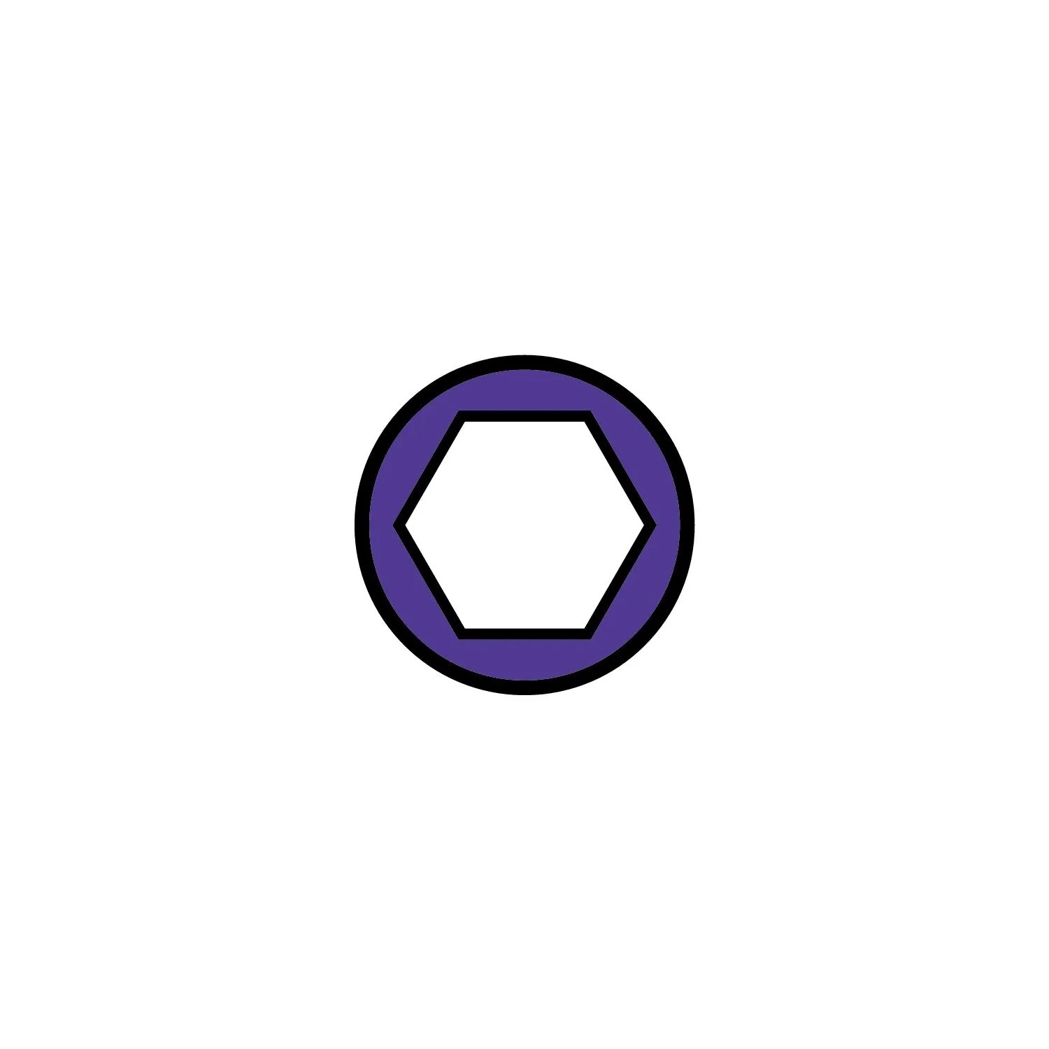Grafik: Lila Kreis mit weißem Sechseck, symbolisiert Mutter der Celo Ankerstange M12, verzinkt-blau.