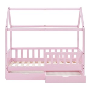 Rosa Juskys Kinderbett Marli 90x200 mit Bettkasten, Matratze und Lattenrost.