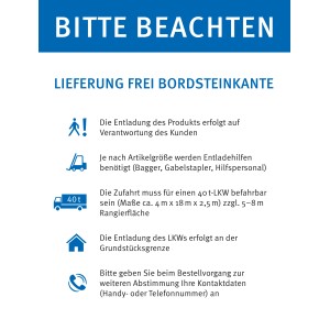 Hinweise zur Lieferung des 4rain Flat M Flachtanks 9.000 l: Entladung, Zufahrt und Kontaktdaten.