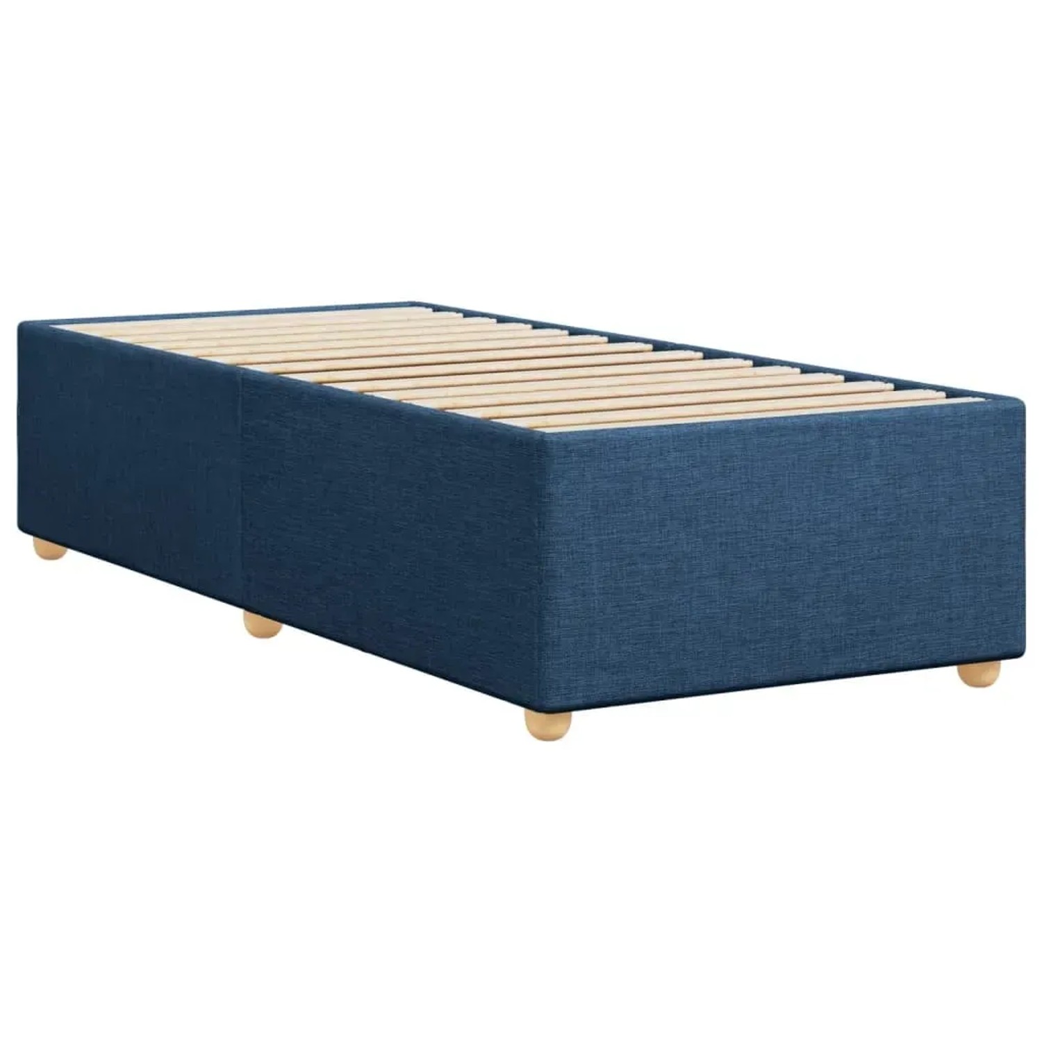 Blaues vidaXL Bettgestell (100x200 cm) mit Lattenrost und Stoffbezug.