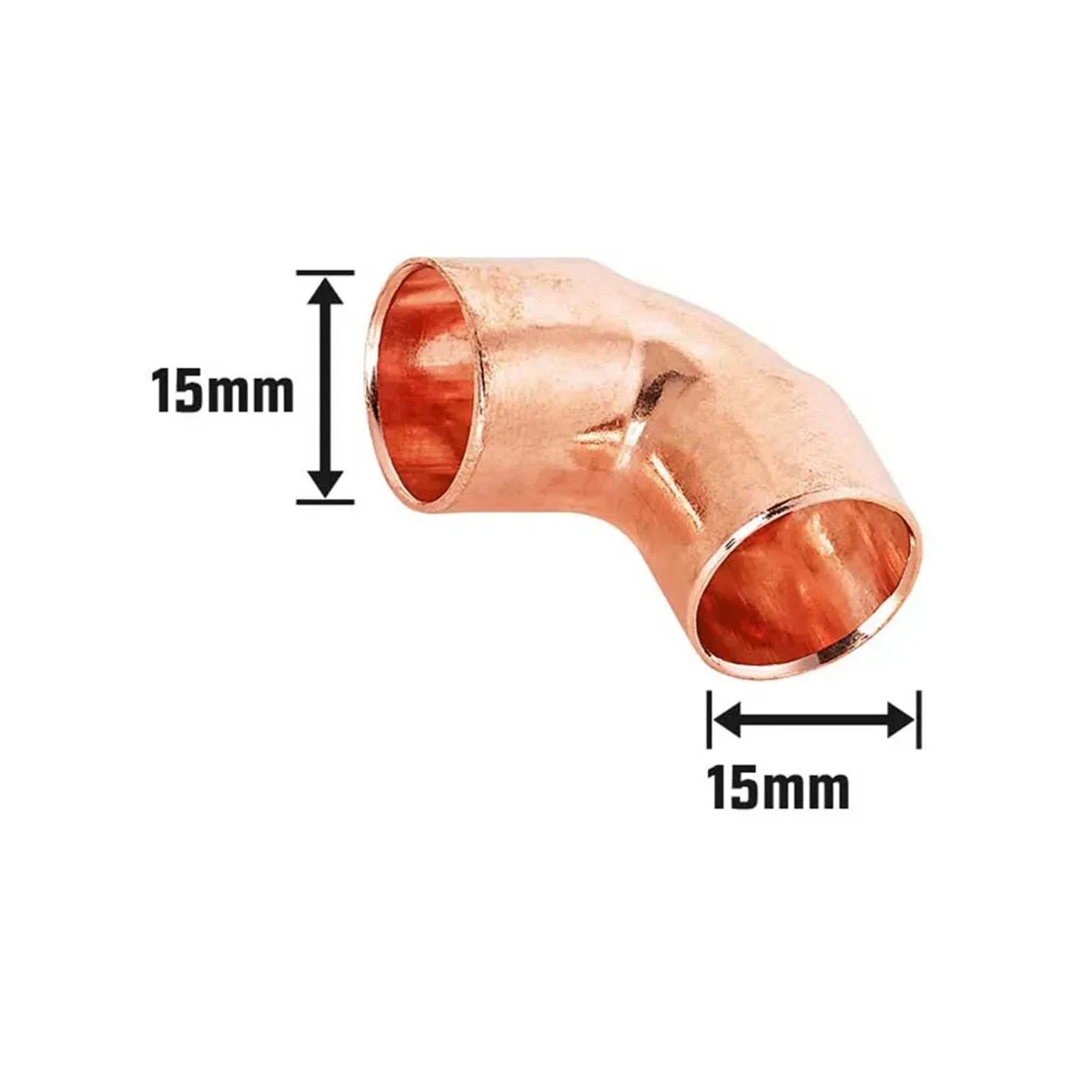 Kupfer Löt-Winkel, Ø 15 mm, 90 Grad Bogen für Kupferrohr, 10er Pack.