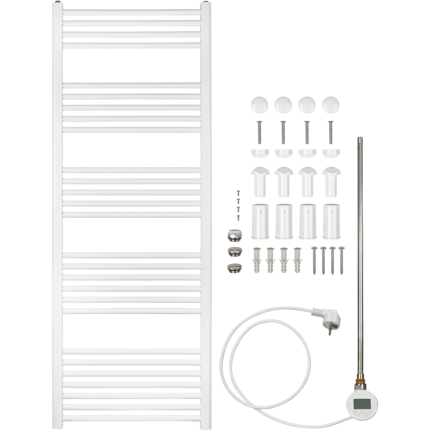 Weißer Winterberg XXL Badheizkörper, 900 W, 160x60 cm, mit Zubehör für die Wandmontage.